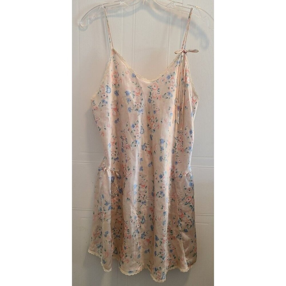 Vtg R. Michael Alan Women's Sleeveless Satin Short Nightgown Floral‎ Size Medium